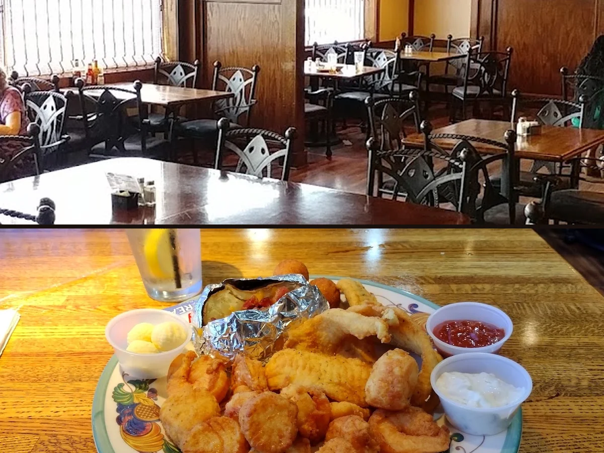 Casual restaurant seating near the counter.
